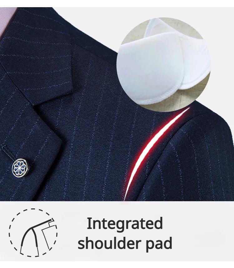 Men's Premium British Striped Suits, Business Formal Dress, Wedding, and Groom, Slim-Fit, Coat Vest & Pants -  Customized Sizes Available