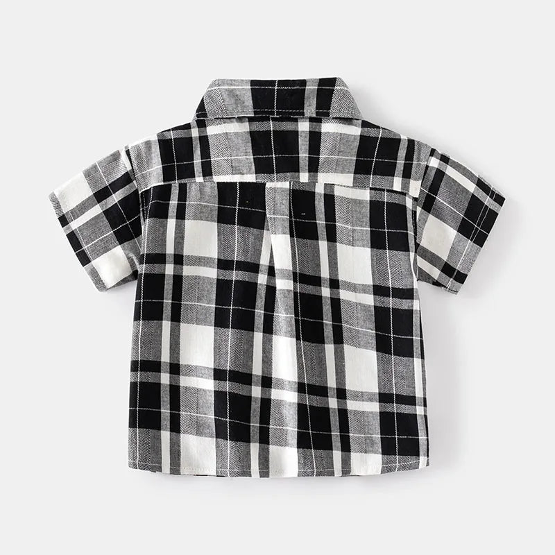New Summer Kids Shirt Boys Girls Colour Blocked Grid T-shirt Children Breathable Loose Outwear Tops 2-6T Unisex