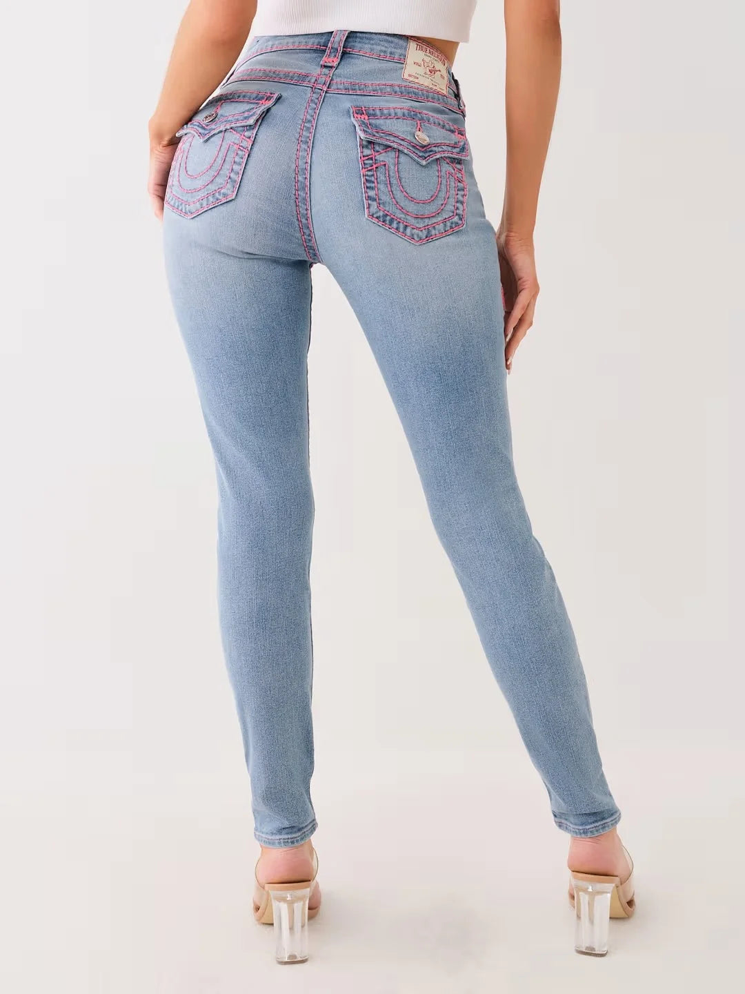 Jennie Mid-Rise Super T Skinny Jeans Women's High-Waisted Embroidered Casual Tight Fit Cotton Blend Washed Pencil Pants