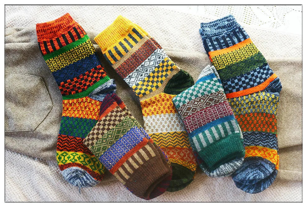 5 Pair Winter New Thick Warmth Harajuku Retro Fashion Casual Wool High Quality Cotton Socks For Men