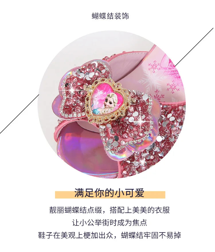 Zomersandalen voor meisjes, modieuze slippers met pailletten, prinsessenschoenen voor kinderen, hoge hakken, feestjurken, Elsa-schoenen, leren slippers voor meisjes