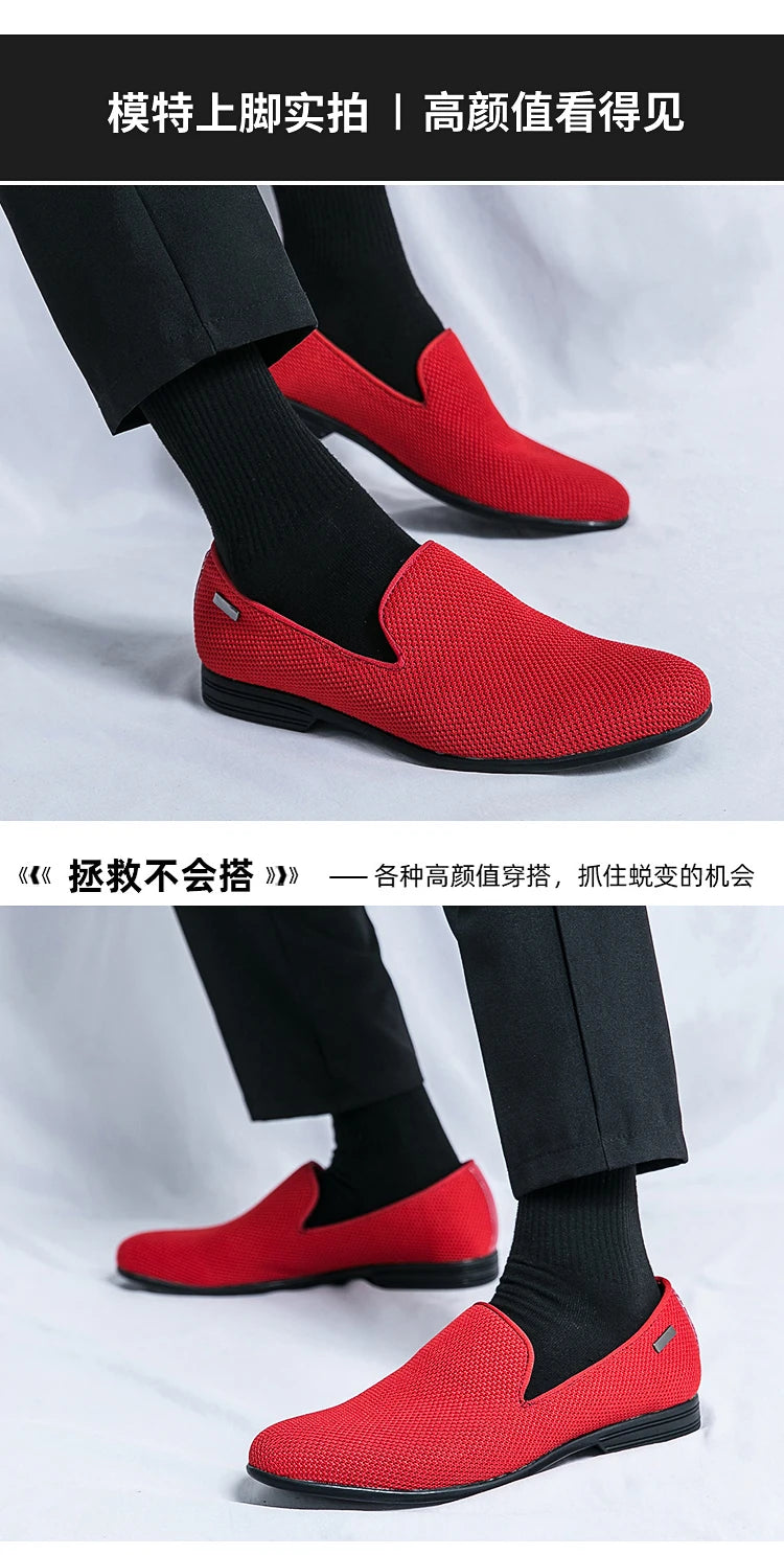 Breathable Mesh Formal Dress Oxfords Shoes for Men Orange Red Male Fashion Casual Loafers England Gentleman Style Shoes