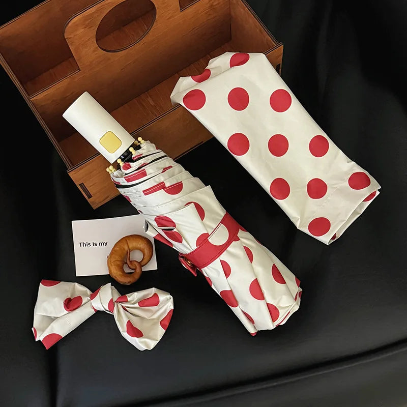 Large Polka Dots AutoOpen/Close Women’s Retro Aesthetic 2-in-1 Umbrella - UPF 50+ Protection 3-Fold Compact, Windproof & Stylish