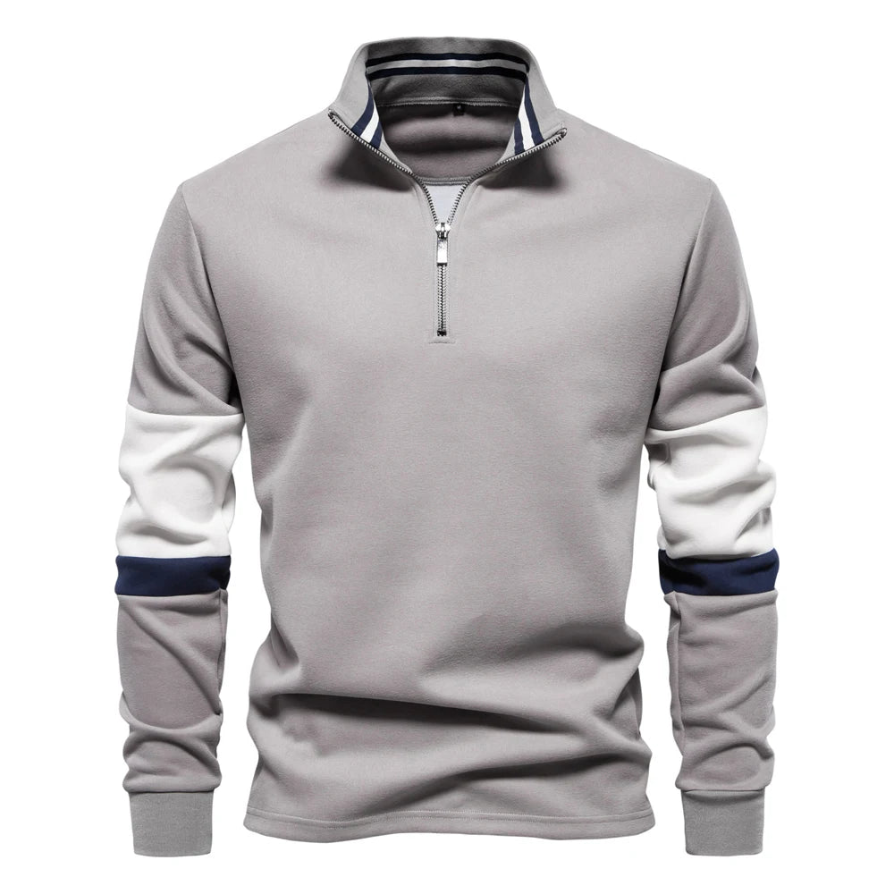 Men's Mock Neck Quarter Zip Sweatshirts Patchwork Casual Pullover Cotton-blend Sweatshirt for Men