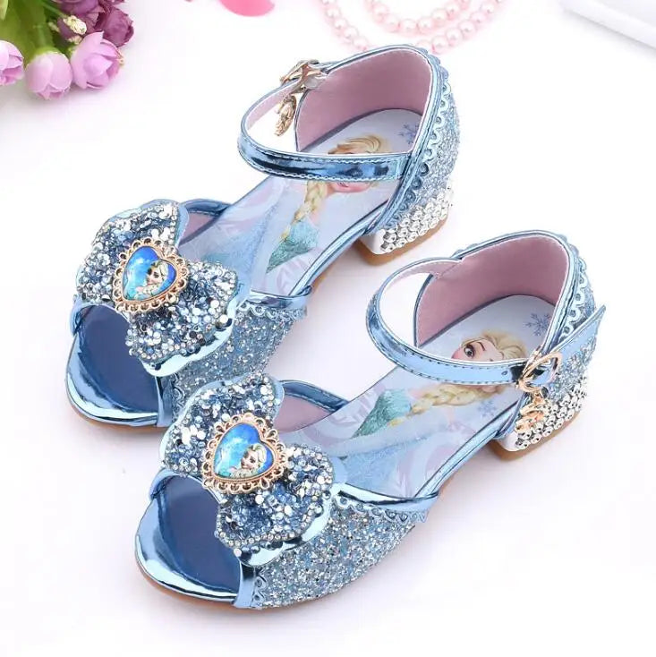 Kid fashion shoes Girls Sandals Frozen 2 Elsa Princess Shoes Little Girls Crystal Shoes Children High Heels Catwalk Show Shoes