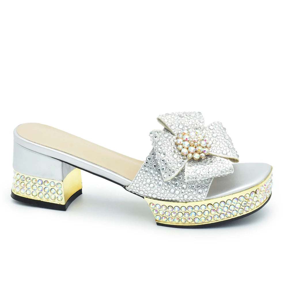 Fashion Crystal Women's Dress Pumps Open Toe Ladies Sandals with Heels African Women Wedding Shoes Decorated with Rhinestone