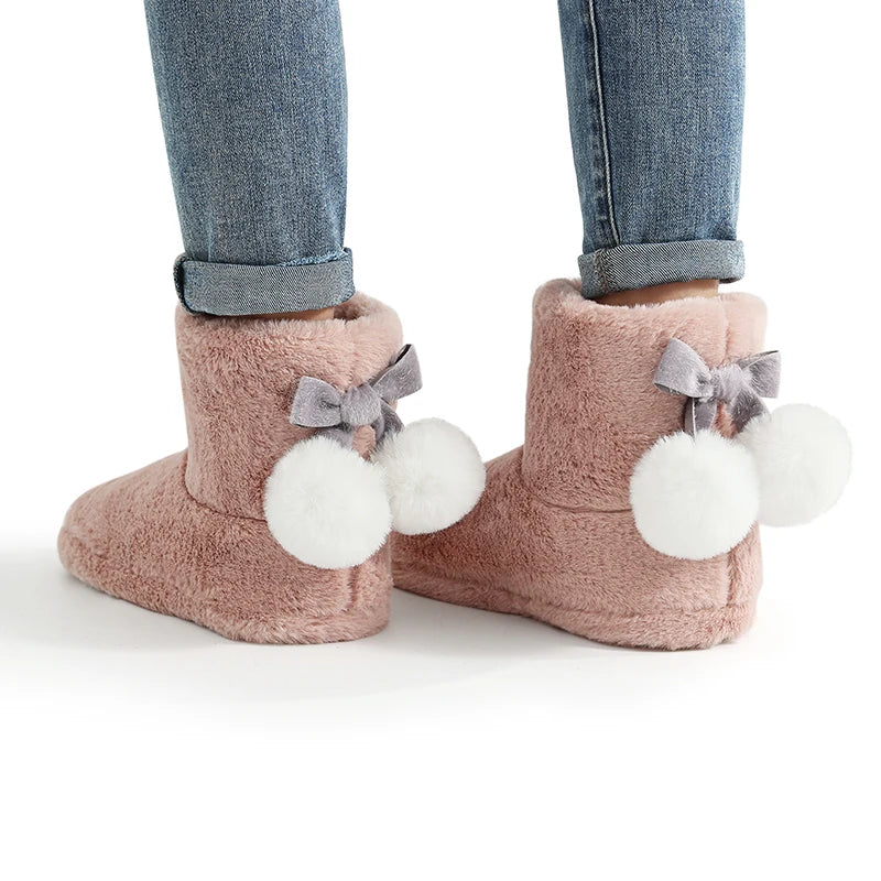 Women's Winter Warm Plush Cotton Boots Casual Fur Fluffy Snow Boots With Soft Comfort Non-Slip Sole Suitable As Snow Boots Cute Cotton Shoes