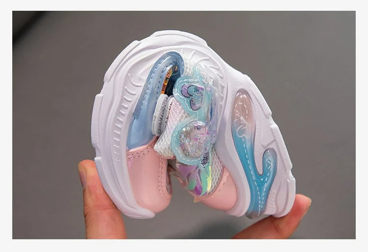 Girls' Casual Shoes Frozen Princess Elsa Sneakers Mesh Leather White Breathable Sole Children's Sport Shoes Size 26-37