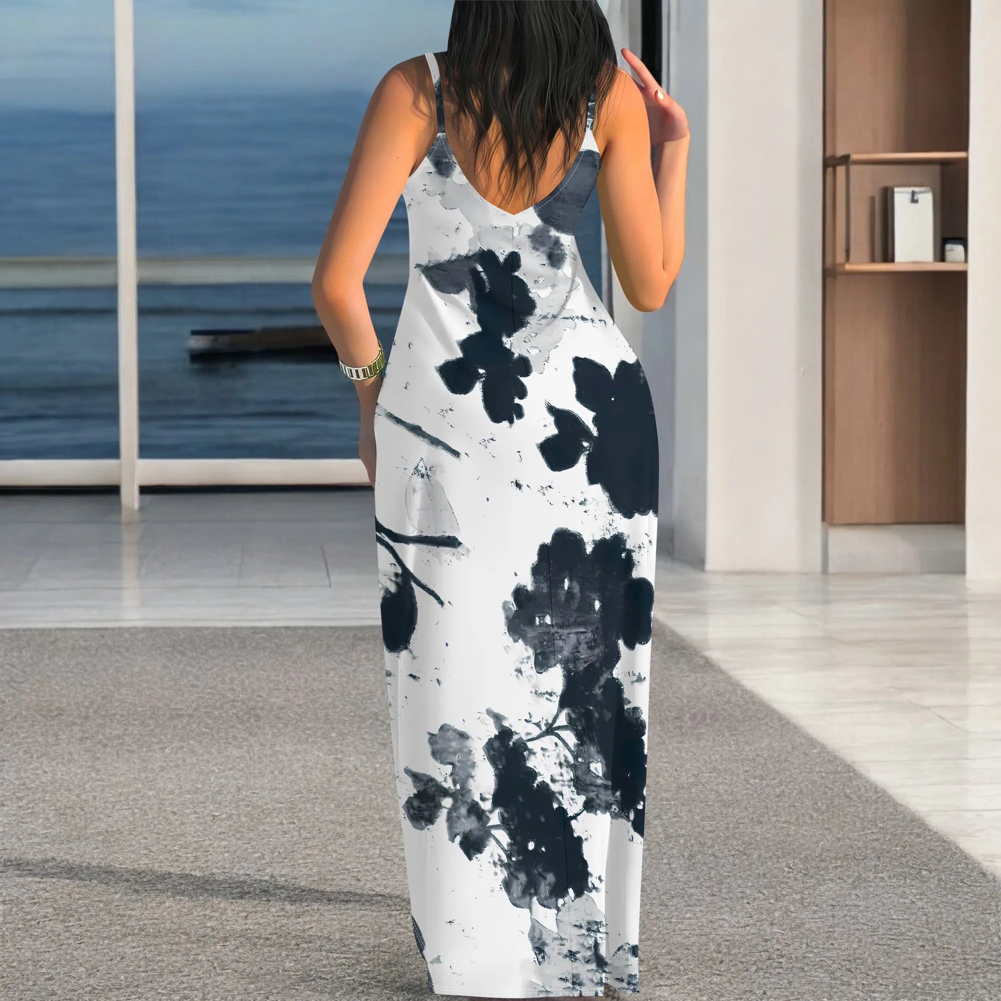 Color Splash Art Maxi Dress Plus Size Sleeveless Summer Vacation Party Dress