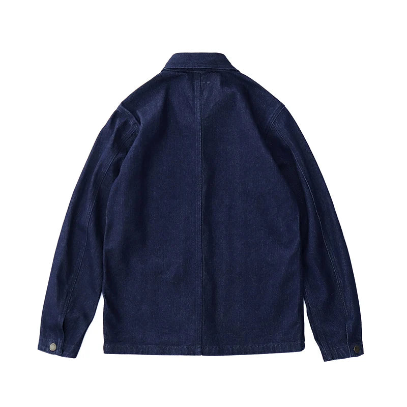 Spring Autumn New American Retro Heavyweight Denim Cargo Jacket Men's Fashion Pure Cotton Washed Multi Pocket Casual Coat