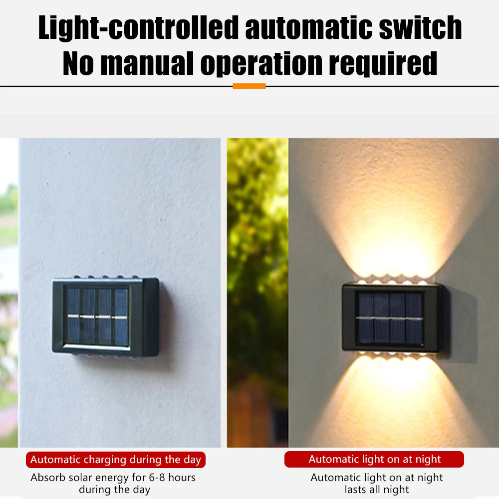 10 LED Solar Wandlamp Buiten Waterdicht Zonne-energie Licht Omhoog en Omlaag Verlicht Huis Tuin Veranda Tuindecoratie