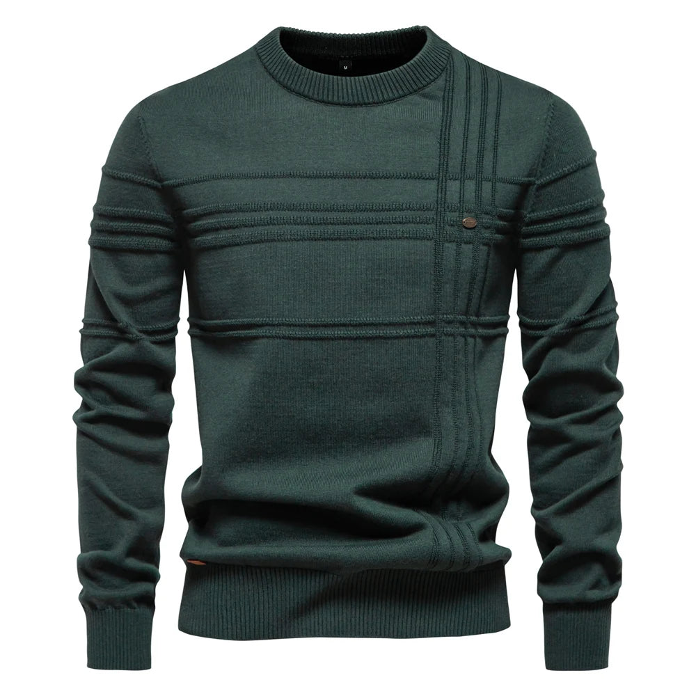 Men's Crewneck Pullover Sweater Knitted Cotton Stripped Quality Autumn Winter Warm Sweaters for Men