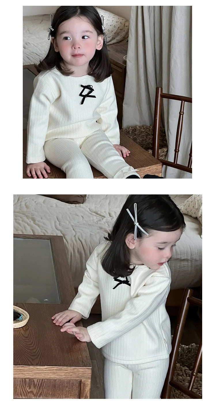 2025 Winter Nieuwe Baby Dikke Warme Kledingset Meisjes Strik Fleece Bottoming Shirts + Leggings 2 Stuks Pak Peuter Plus Fluwelen Kleding