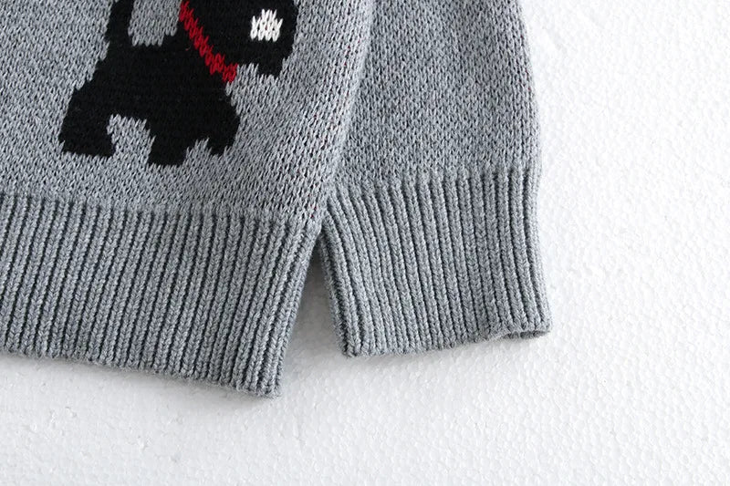 Spring Children's Sweater Jacket Jacquard Cute Dog Boys Single Breasted Buckle Cardigan Top Girls Knitted Sweater 1-8Y Unisex