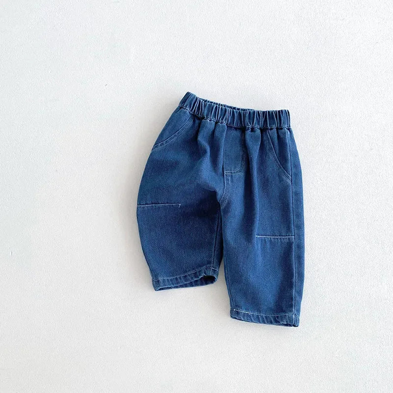 New Autumn Kids Jeans Children Girls Solid Colour Denim Blue Pants Baby Boys Cute Casual Trousers 9M-5T Unisex