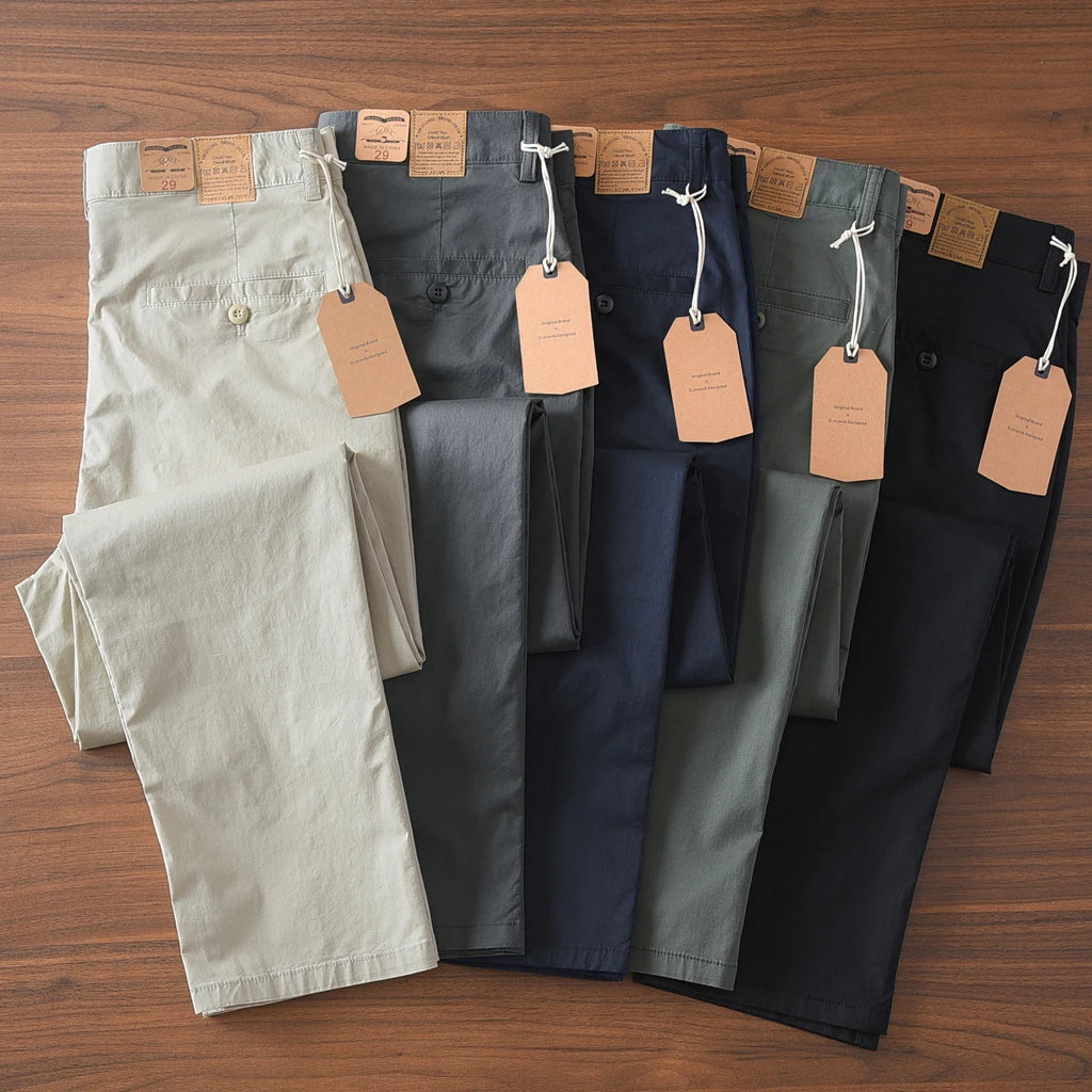 2025 Zomer Nieuwe Amerikaanse Retro Dunne Micro-Elastische Casual Broek Heren Eenvoudige 97% Katoenen Slim CHINO Business Rechte Broek