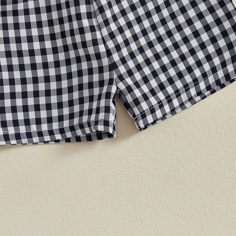 New Summer Kids Clothes Set Boys Girls Cute Patchwork Tops + Grid Short Children Casual Suit 2PCS 1-3Y Unisex