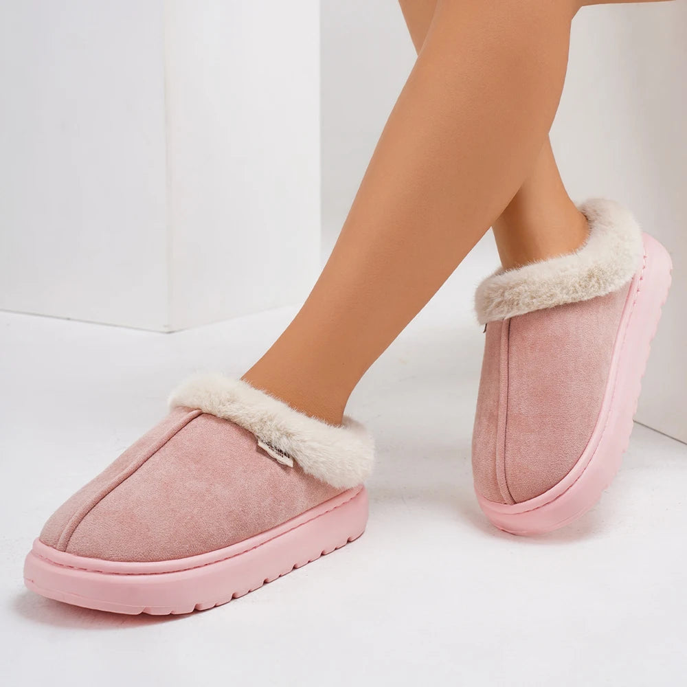 Women's Winter Warm Platform Fluffy High Quality Slippers With Plush Cotton For Indoor and Outdoor Use Fuzzy Slides Ladies' Shoes