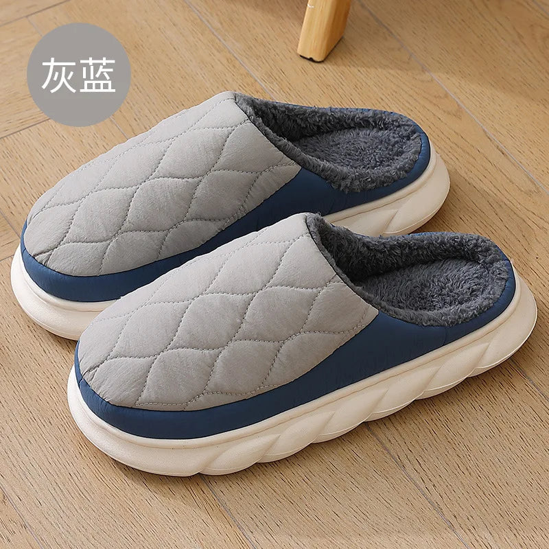 Unisex Plush Winter Slippers Outdoor and Indoor Warm Waterproof Cotton Shoes With Anti-Skid Thick Sole Home Slides For Men & Women