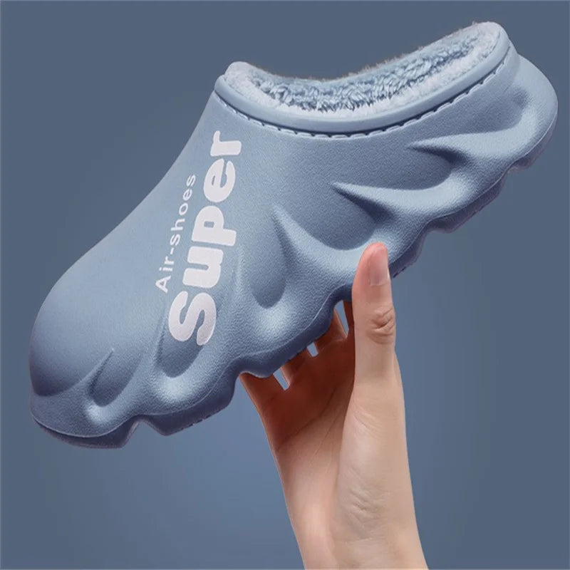 Unisex Winter Warm Cotton Slippers Indoor and Outdoor Waterproof Walking Shoes Fluffy Non-Slip Sandals For Women & Men