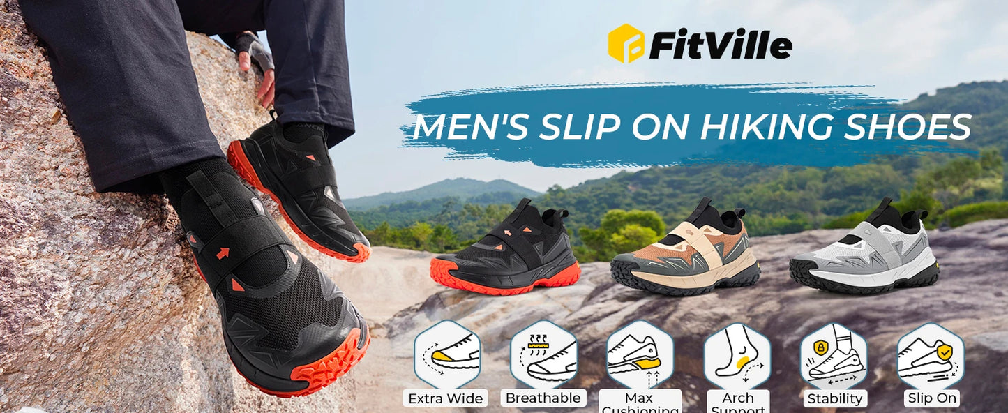 Men's Widened Hiking Walking Shoes Slip-On Comfortable Orthopaedic With Arch Support Non-Slip Sports Shoes For Travel