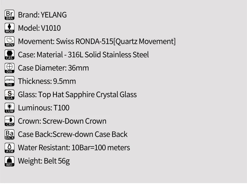 Yelang V1010 36MM Women's Quartz Watch – Elegant Waterproof Fashion Watch with Sapphire Glass & Luminous Dial – Luxury Gift for Women & Students