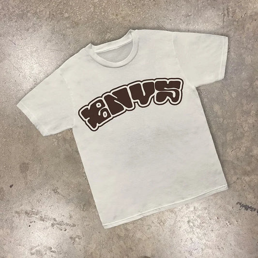 Unisex Flame Letter Graphic Print 100% Cotton T-Shirt Y2K Summer Short Sleeves Vintage Oversize T-shirt Streetwear Tops