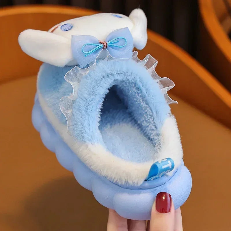 Unisex Teen Kid's Winter Warm Cute Cartoon Indoor Mule Soft Non-Slip Fluffy Children's Slippers Home Cotton Shoes For Boys & Girls Size 24-41