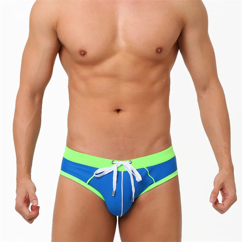 Men’s Printed Swim Briefs – Low Waist Padded Swimsuit for Beach, Pool & Summer Sports