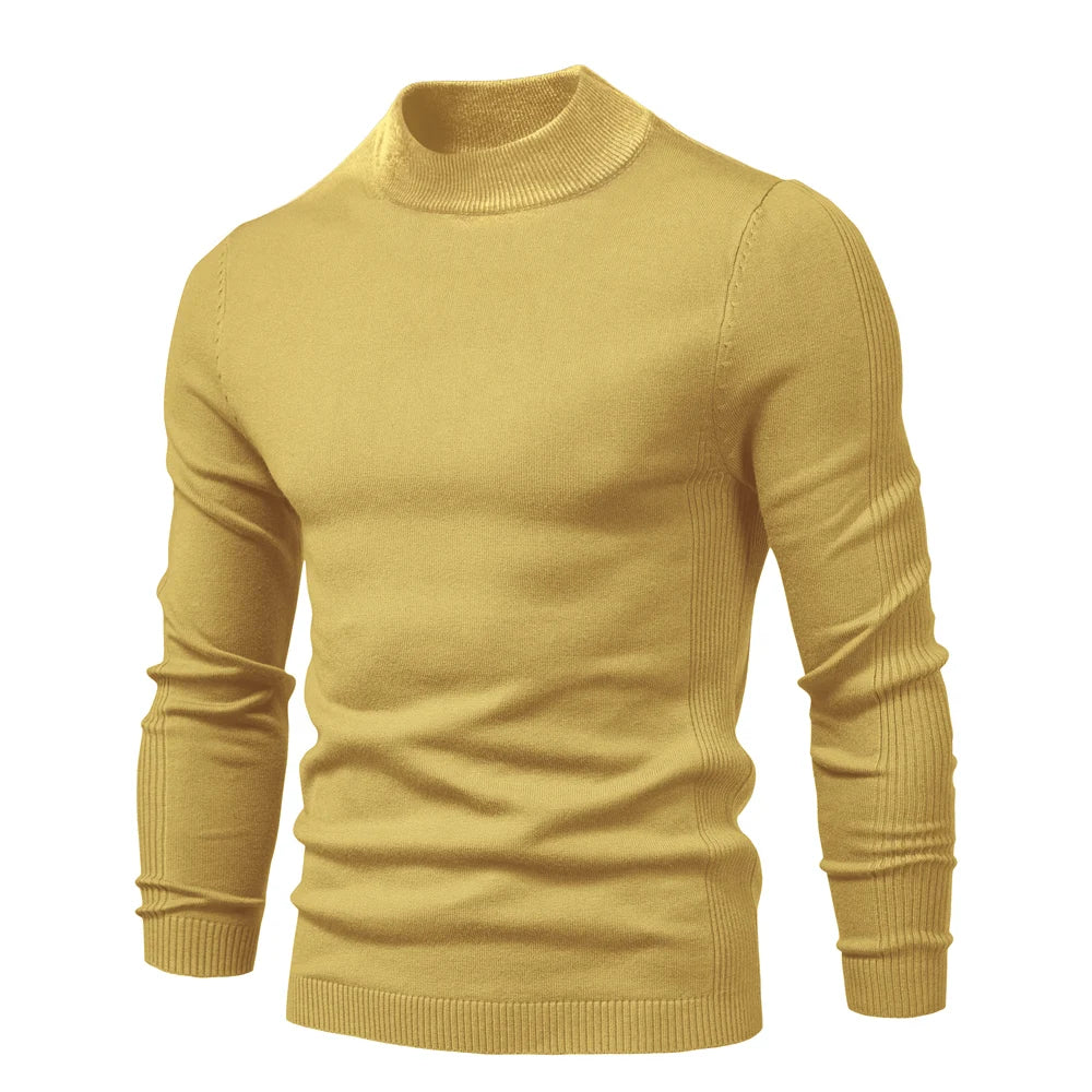 Men's Soft Mid Neck Pullover Casual Solid Colour Winter Warm Men's Sweater High Quality Pullover For Men