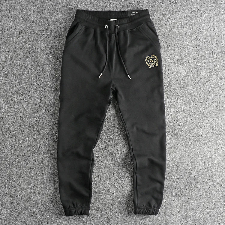 Herfst Amerikaanse Retro Terry Gebreide Borduurwerk Joggingbroek Heren Eenvoudige Elastische Taille Trekkoord Sport Casual Jeugd Losse Broek