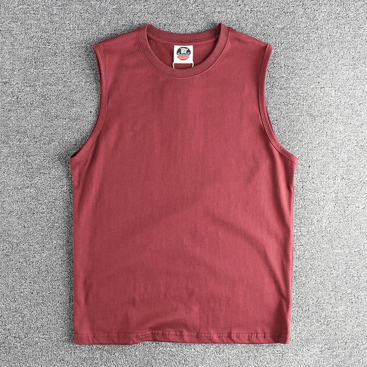 2025 Zomer Nieuw Amerikaans Retro Mouwloos O-hals Effen Kleur T-shirt Herenmode 100% Katoen Basketbal Sport Casual Vest
