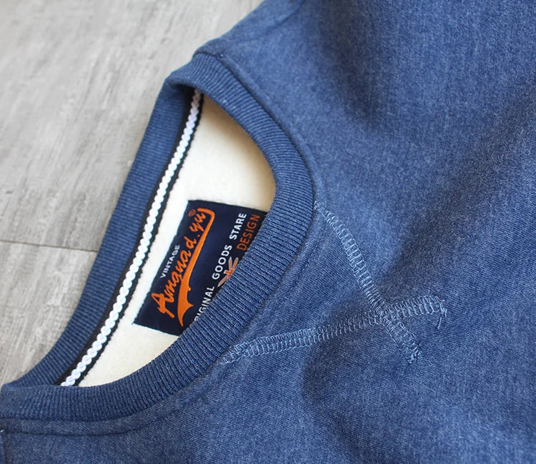 Herfst Winter Nieuwe Amerikaanse Eenvoudige Dikke Arctische Fleece Effen Kleur Sweatshirt Heren Puur Katoen Gewassen Pullover Casual Sportkleding