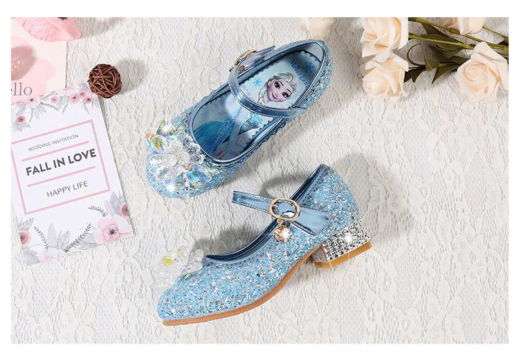 Fashion Elsa Princess Girl Shoes Frozen Cartoon Dress Shoes For Girls Fashion Party Shoes With High Heels Christmas Gifts