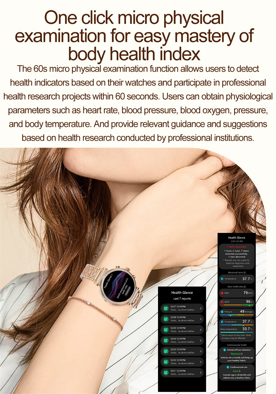 Women Diamond Smart Watch ECG Women Health tracking Watch Full Touch Screen BT Call Custom dial Smartwatch Compatible with Huawei & Xiaomi IOS