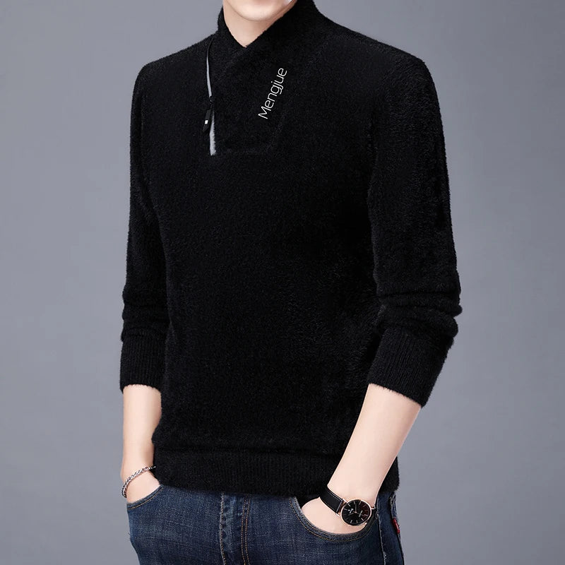 Men's Top Grade Mink Fashion Brand, Designer Pullover Knitted Turtleneck Sweater, and Autumn Casual Male Clothing