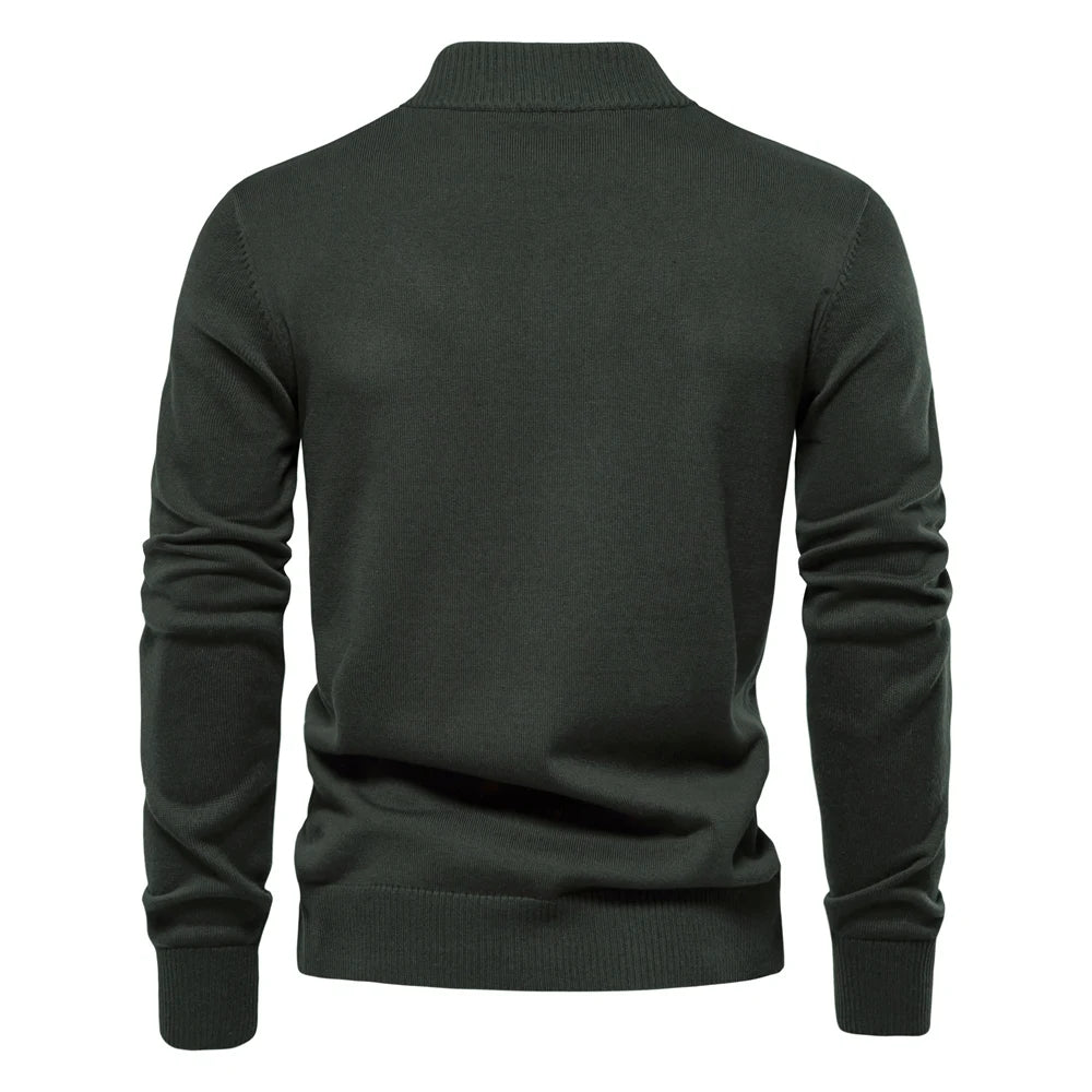 Men's Knitted Stand Mock Neck Cotton Cardigan Casual Social Autumn Button-Up Sweater Jacket for Men
