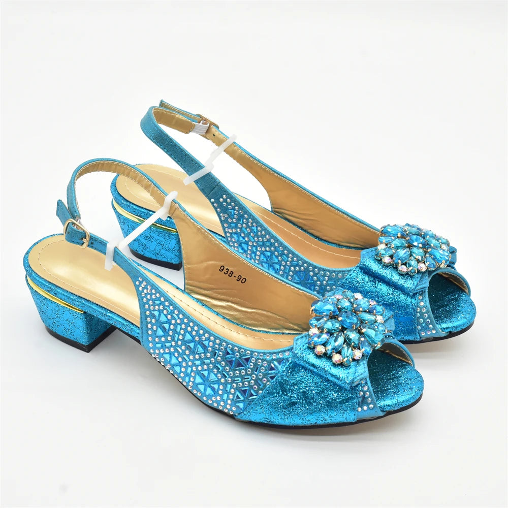 Matching Nigerian Party Shoes and Bags for Ladies Elegant Heeled Shoes for Women Rhinestone African Bag and Shoe Set