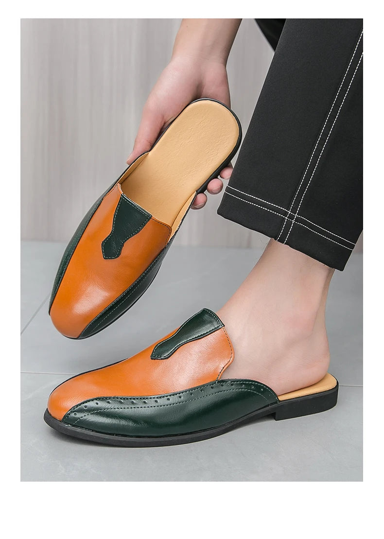 Youth Designer Summer Half Drag Shoes Breathable Men Slip-on Casual Loafers Flat Bottom Walking Slippers