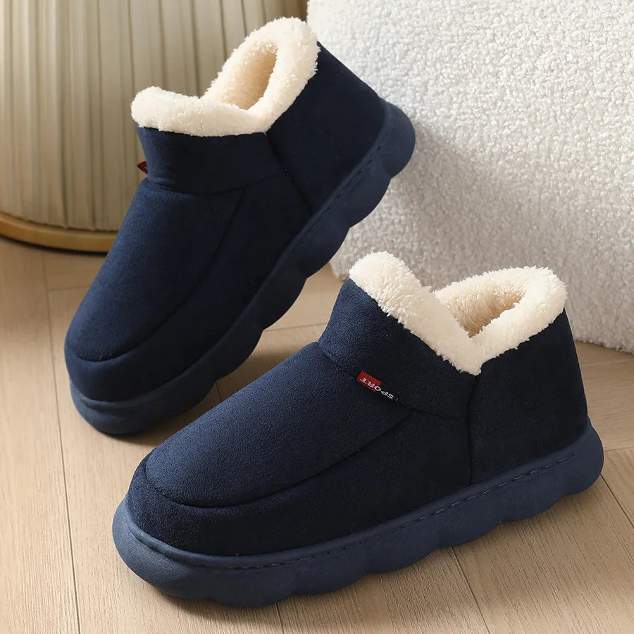 Men's Warm Fluffy Cotton Shoes Outdoor and Indoor Anti-Skid Fur Plush Male Winter Shoes With Soft Sole Fuzzy House Slippers