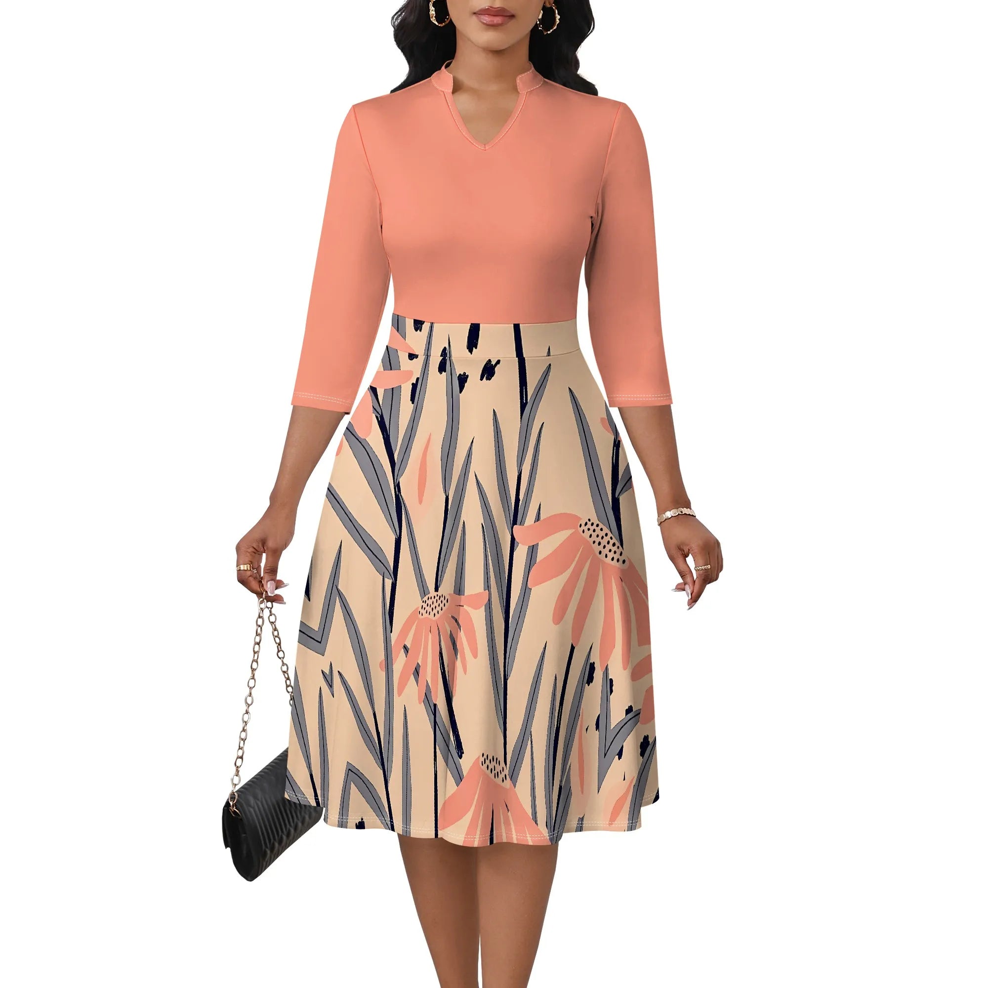 Women's Abstract Off Shoulder Maxi Dress 3/4 Sleeve Blue Gold Slit Party Evening