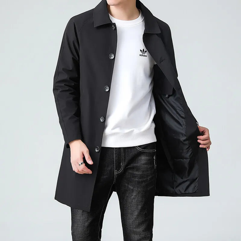 Men's Top Quality Brand Casual Fashion Long Trench Coat, Windbreaker Overcoat, and Male Slim Fit Jacket