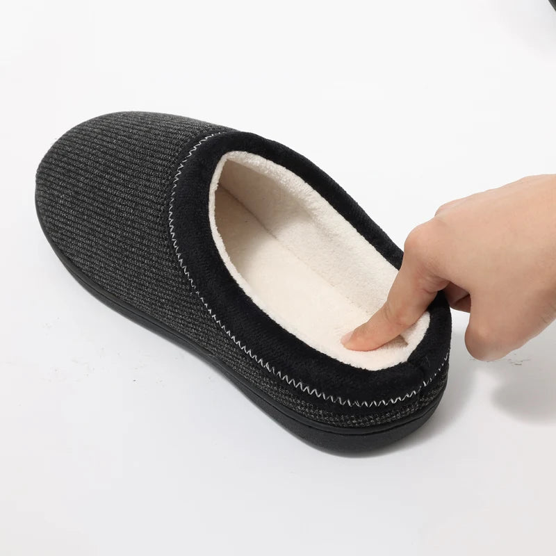 Men's Winter Warm Cotton Shoes Soft Memory Foam Casual Indoor Flat Slides Short Plush Male Fluffy Home Slippers