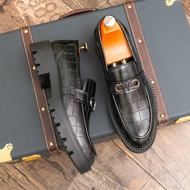 Men Height Increasing Casual Loafers Thick Bottom Male Dress Formal Shoes Slip-on Adult Leisure Loafers