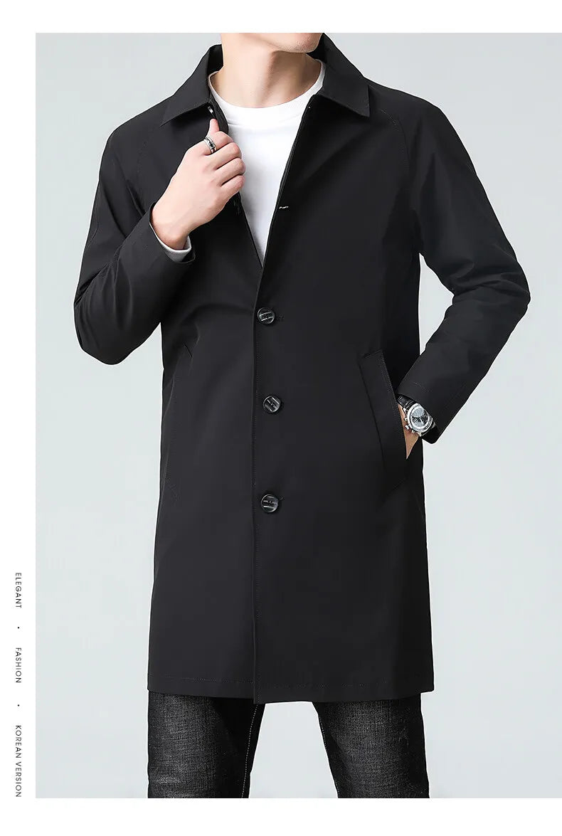 Men's Top Quality Brand Casual Fashion Long Trench Coat, Windbreaker Overcoat, and Male Slim Fit Jacket