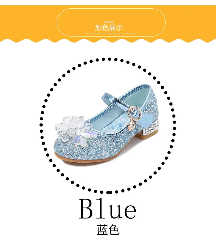 Fashion Elsa Princess Girl Shoes Frozen Cartoon Dress Shoes For Girls Fashion Party Shoes With High Heels Christmas Gifts