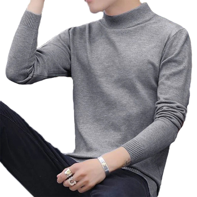 Plüschiger Herren-Strickpullover mit Rollkragen und samtgepolstertem, warmem Pullover, Herbst/Winter, lässiger Pullover mit dickem Boden und O-Ausschnitt