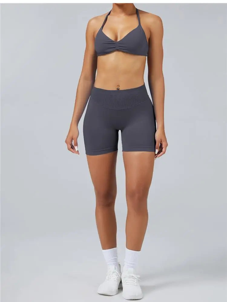 Seamless High Support Impact Yoga Bra Women Strappy Sport Bra Thin Strap Halter Workout Tank Fitness Top Gym Wear