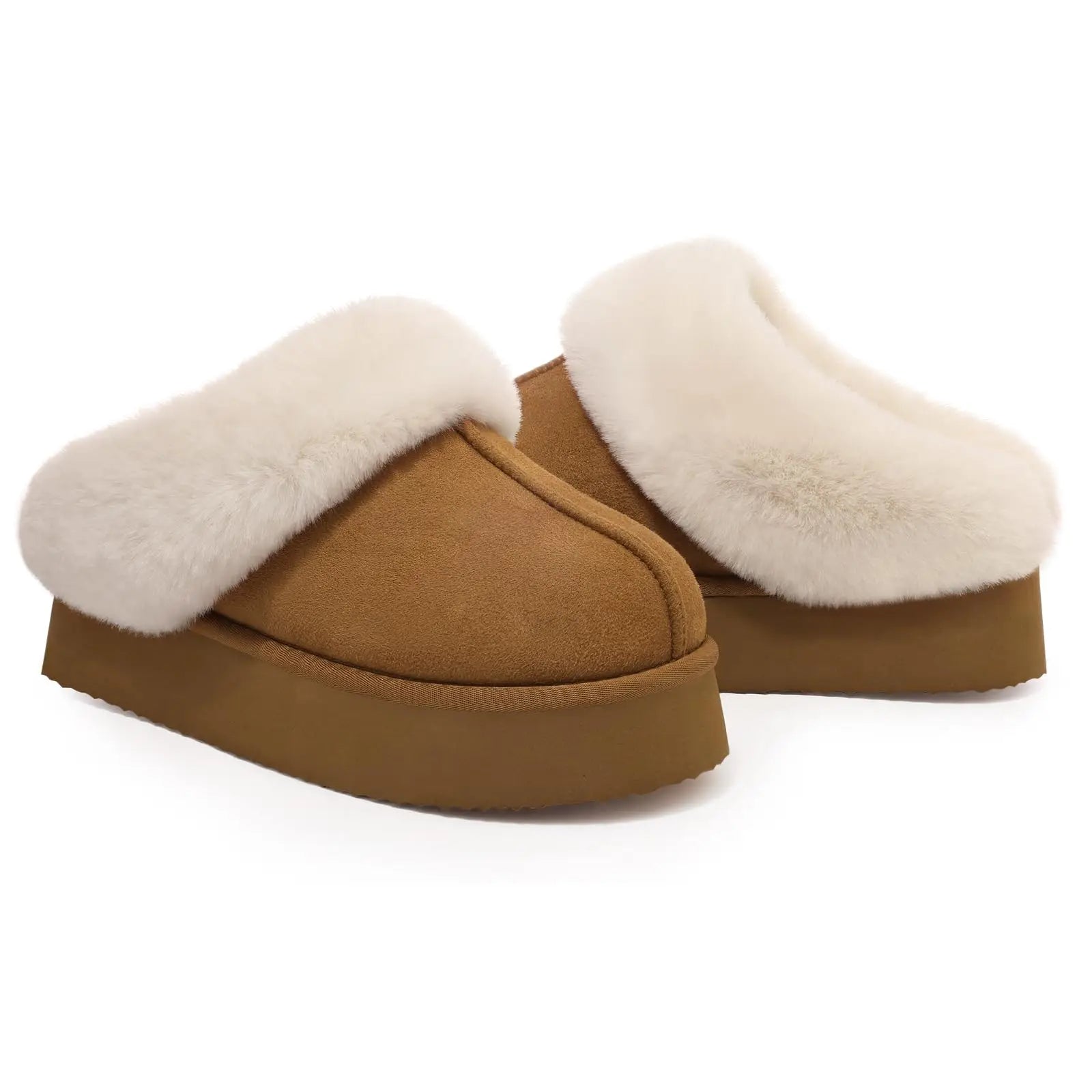 Women's Fashion Fur Winter Slippers With Thick Sole Fluffy Fuzzy Slippers and Anti-Slip Platform Slides Plush Shoes