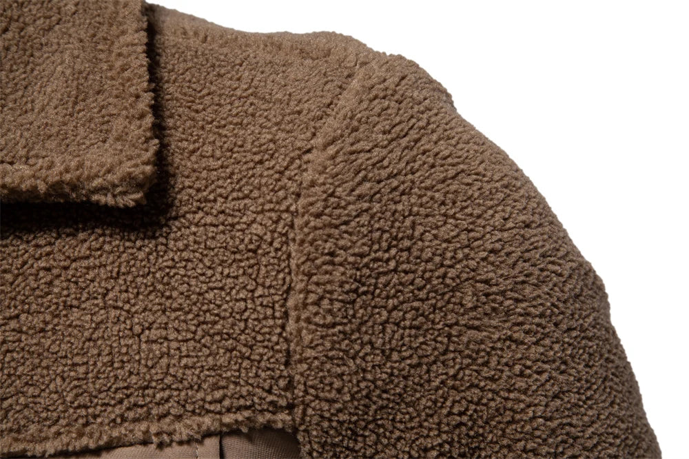 Men's Winter Warm Thick Sherpa Fleece Jacket Patchwork Fur Collar Fashion Casual Work Jackets for Men